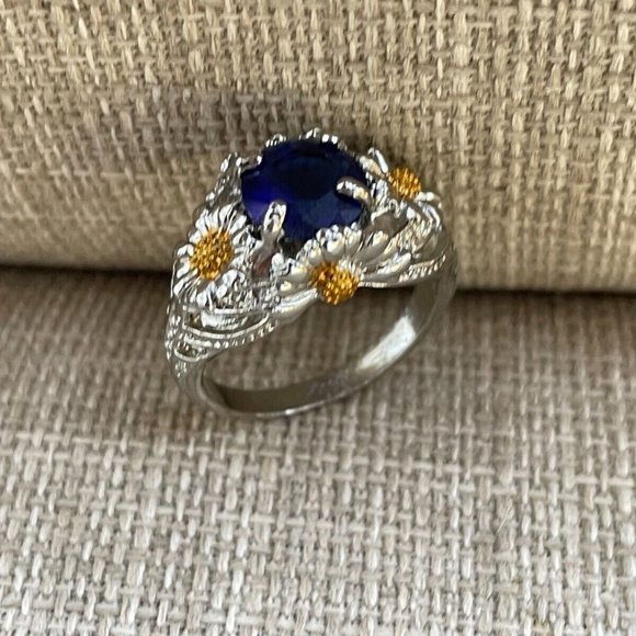 Women Rings Fashion Faux Blue Stone Silver/Gold Tone Fancy Jewelry Rings Size 10 - Picture 11 of 12